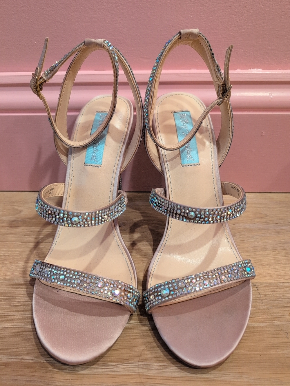 Betsey Johnson Aubry Crystal Beaded Strappy Sandals Nude Color 7.5